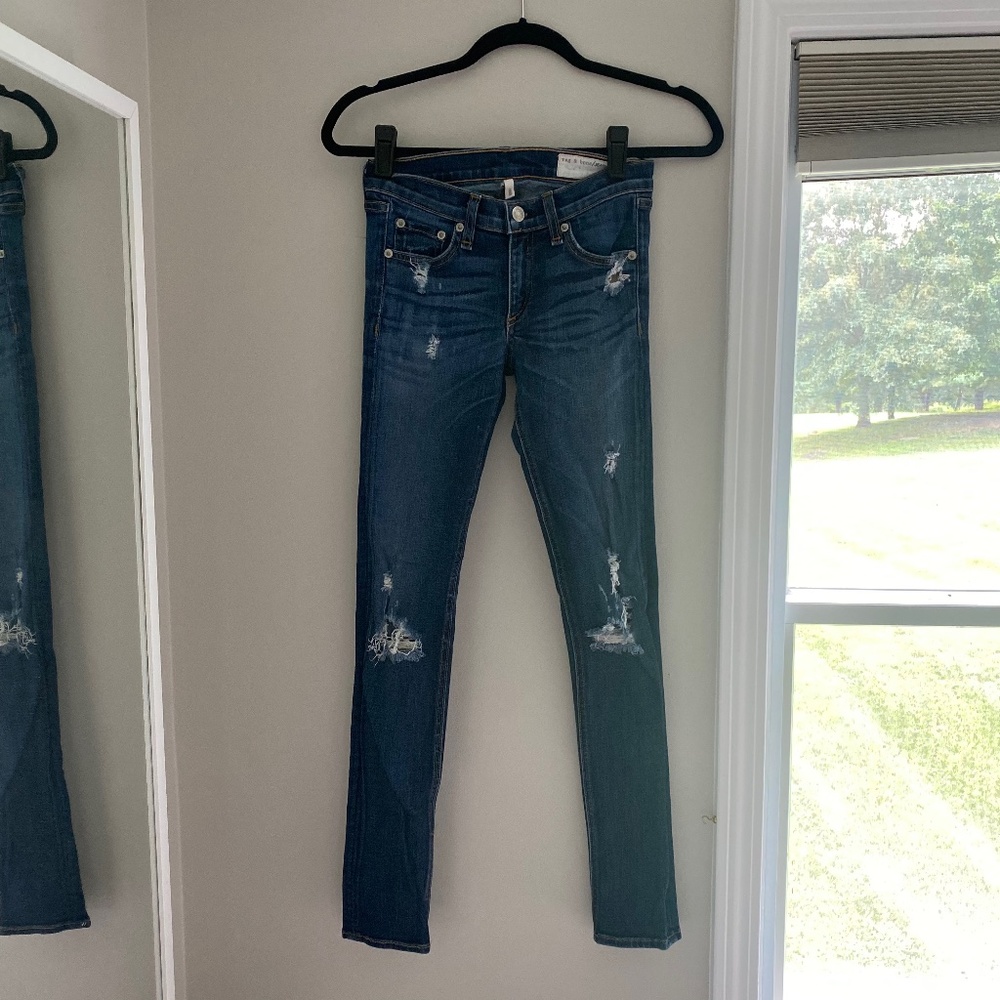 RAG & BONE SKINNY JEANS- midrise jeans- ankle jeans- distressed jeans